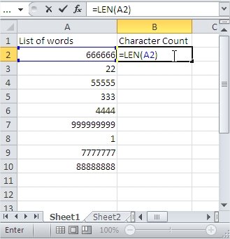 Sort Character Count Formula